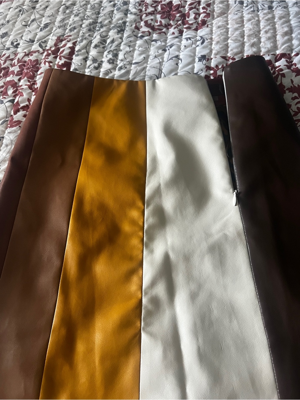 MOTHER Colorblock Midi Skirt in Mustard, Cream & Brown - Picture 3 of 3